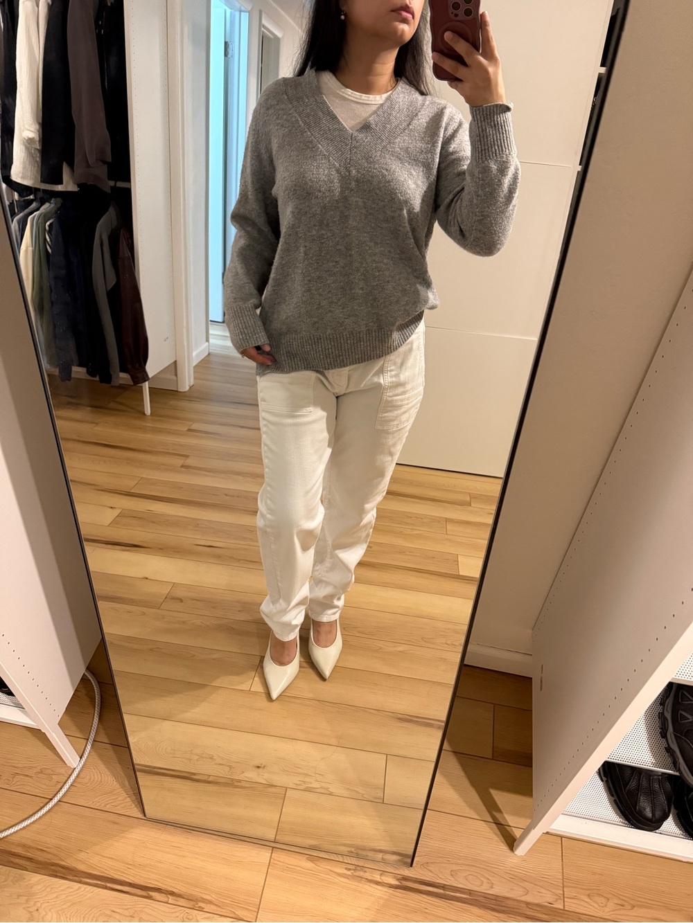 Calvin Klein Light Gray V-Neck Knit Sweater